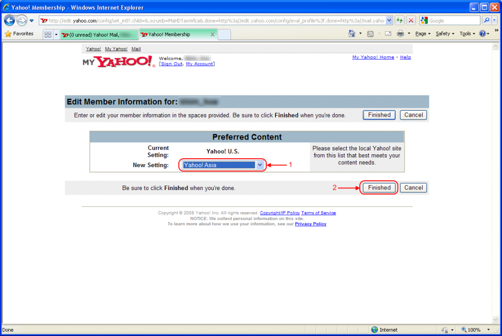 Select Yahoo! Asia as your preferred content.