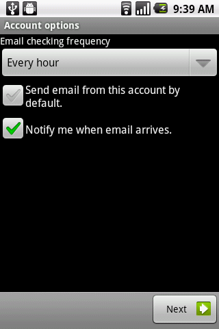 Select your email checking frequency