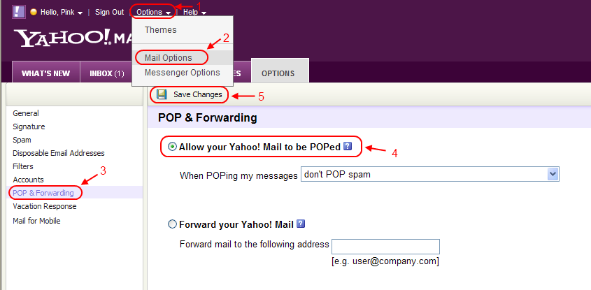 does yahoo email use pop or imap